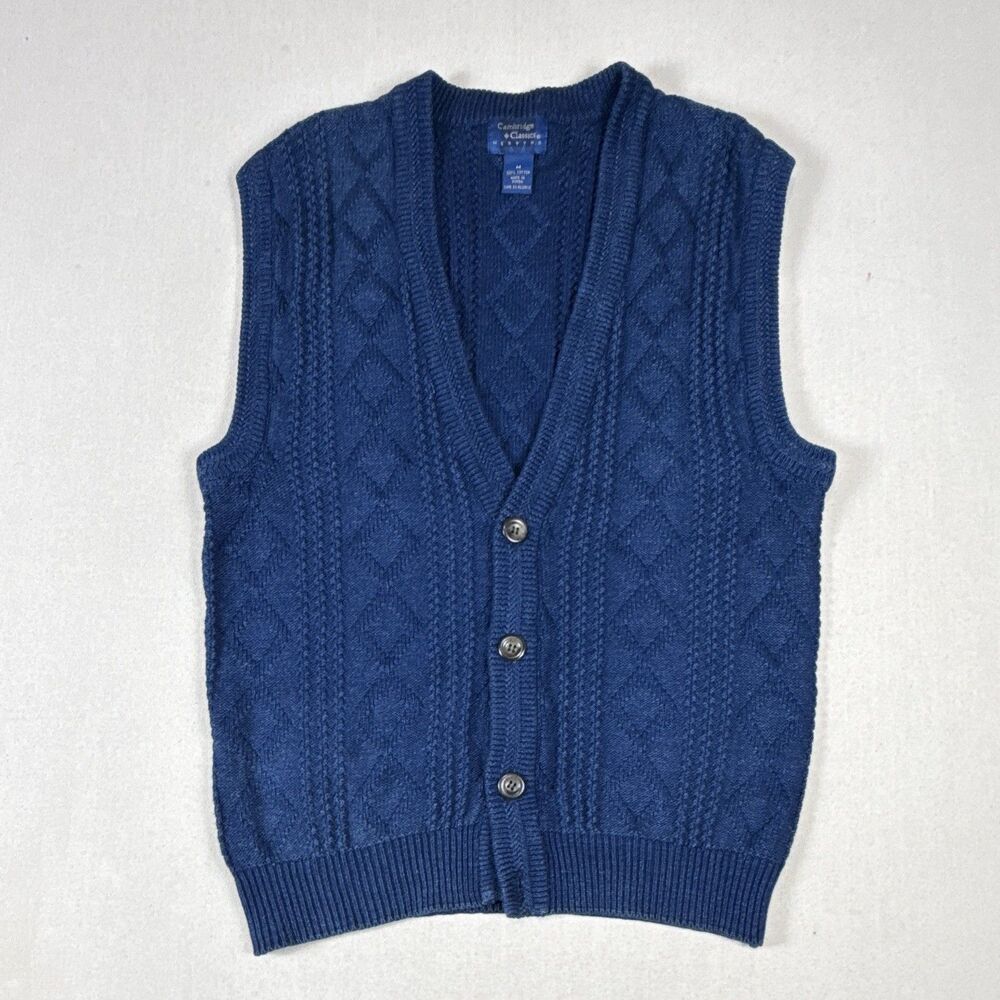 Vintage Mervyns Cambridge Classics Cable Knit Sweater Vest Mens M Blue Cotton